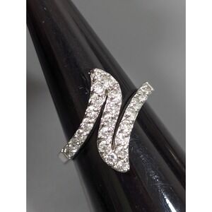 Vintage EDCO Silver Tone CZ‎ Swirl Wave Cascade Cocktail Ring Size 6.5